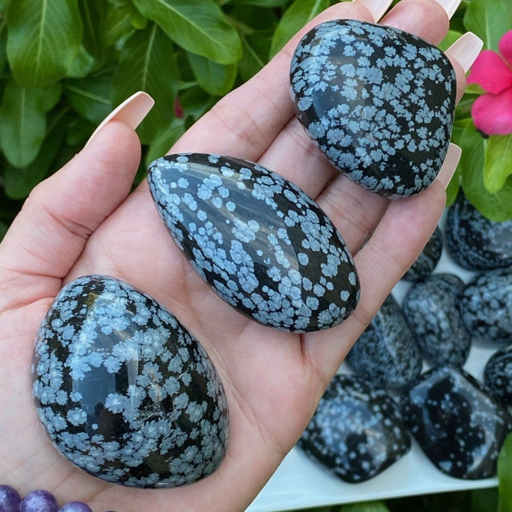 Snowflake Obsidian Polished Palm Stone for Protection & Grounding