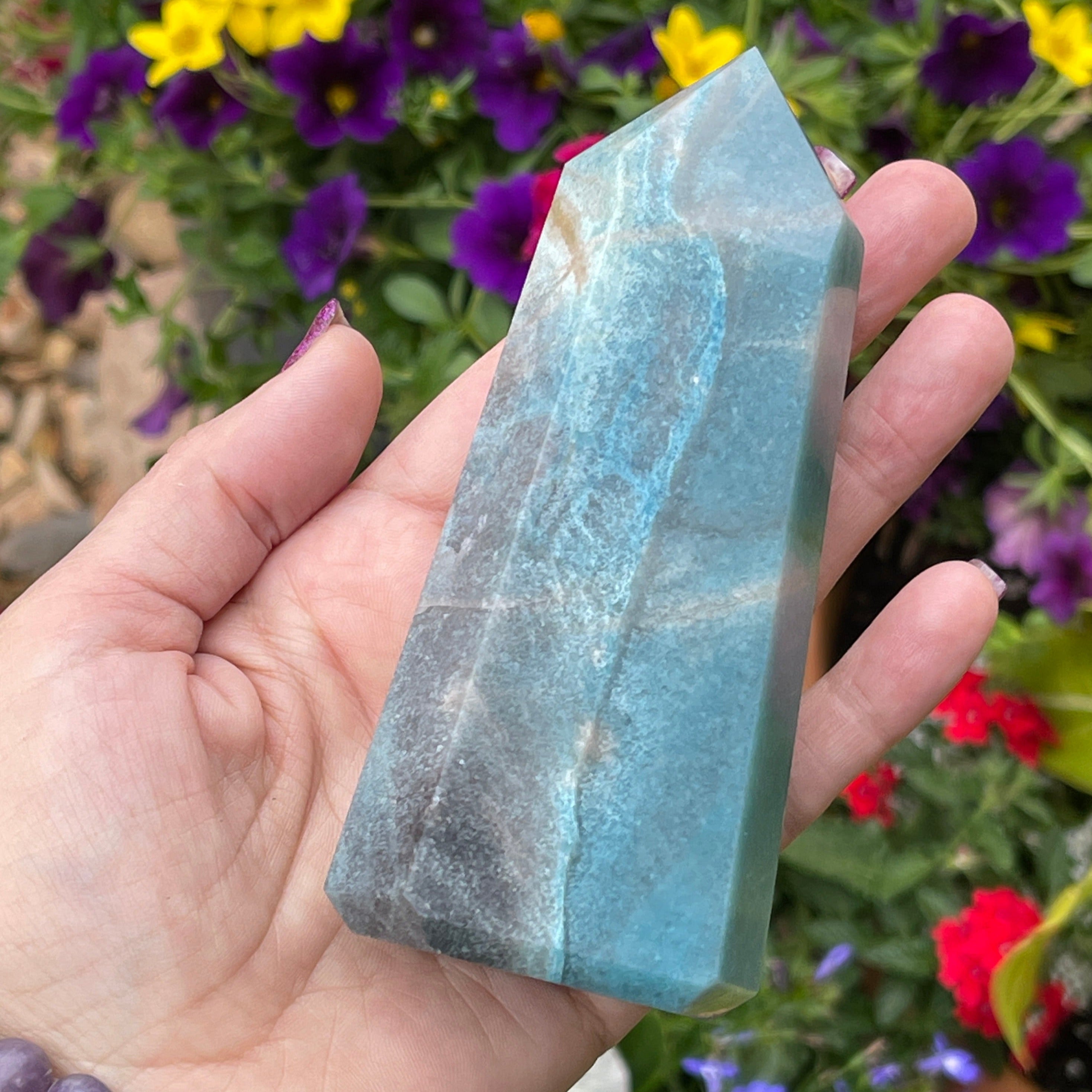 Trolleite tower obelisk in beautiful blue stone.