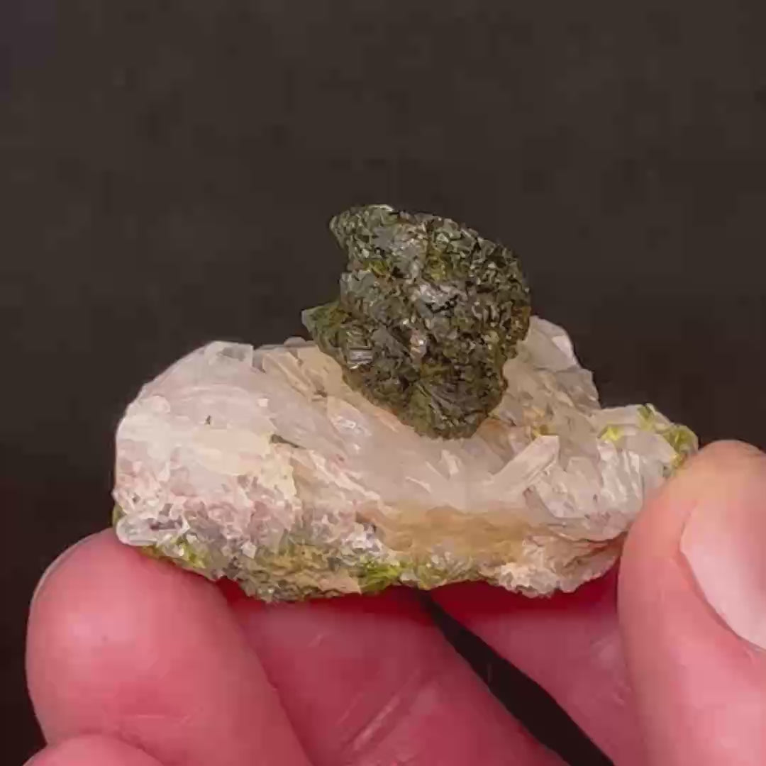 This truly is an exquisitely aesthetic Epidote and Quartz specimen. The source for this beautiful Epidote and Quartz specimen is:  Jebel Masker, Imilchil area, Tounfit, Khenifra Province, Beni Mellal-Khenifra Region, Morocco.