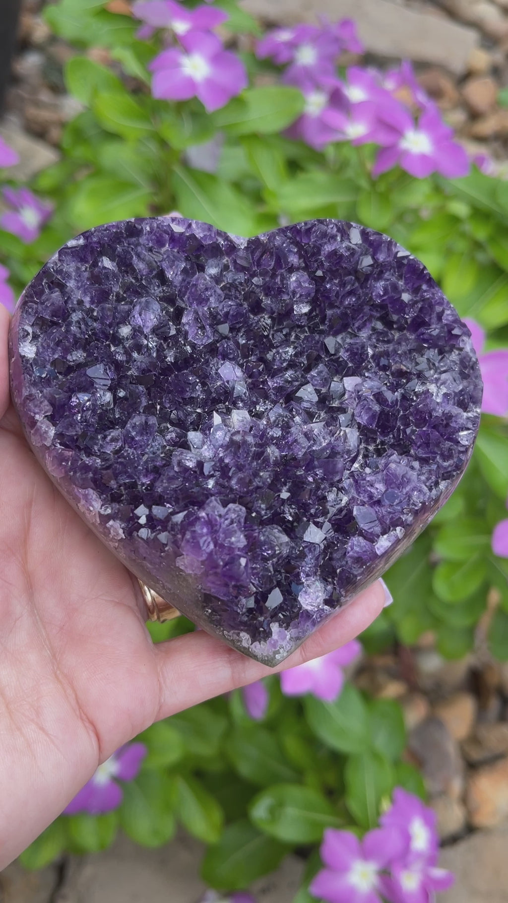 A high grade variety of amethyst crystals present in this heart shaped piece from the Santino Quarry, Artigas, Uruguay.