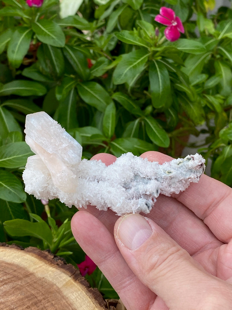 Pink Stilbite Crystals on Chalcedony Stalactites Crystal - Zeolite Healing Crystals