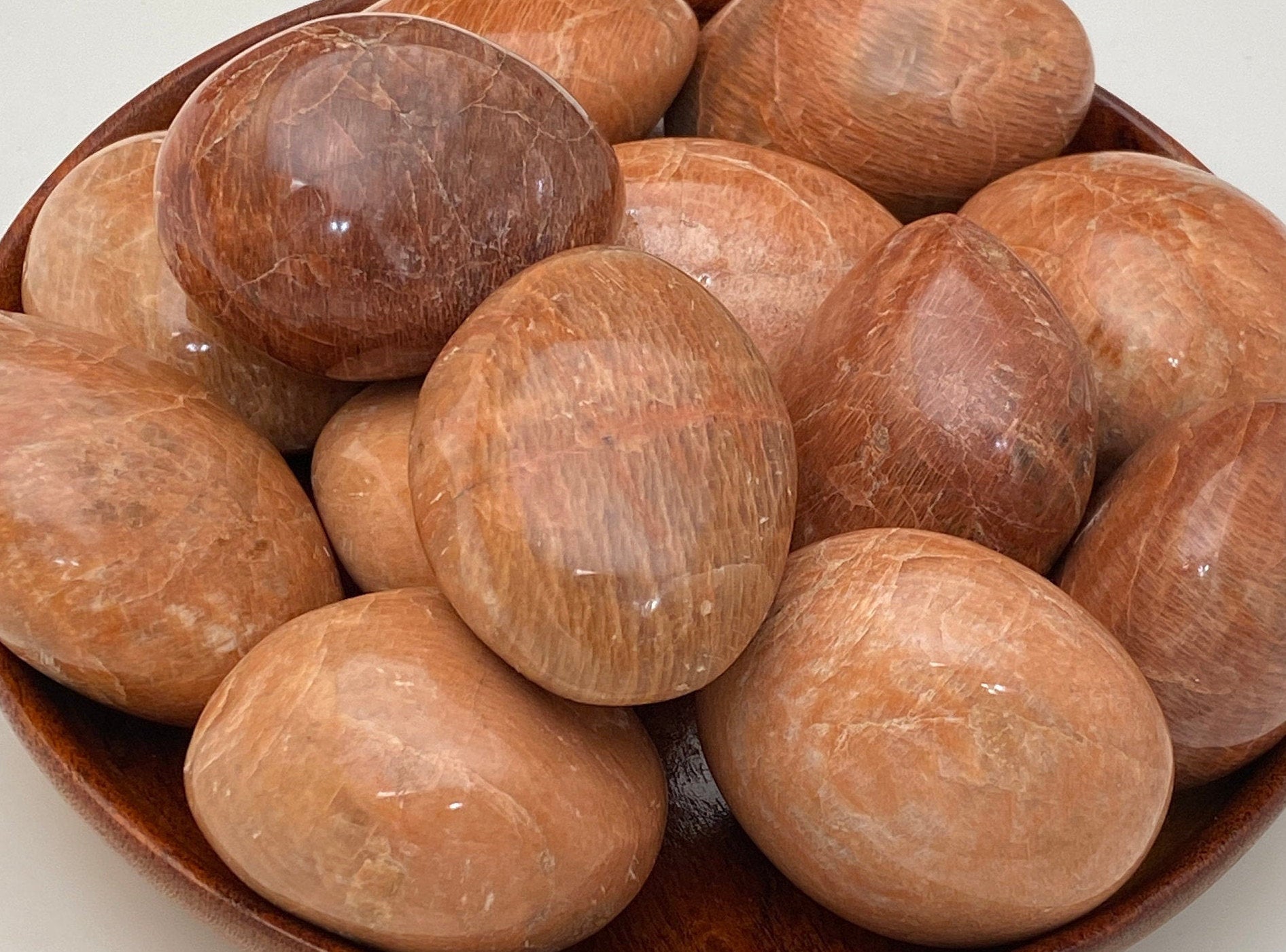 Peach Moonstone Large Palm Stone, Divine Feminine - Fertility - Creativity Stone