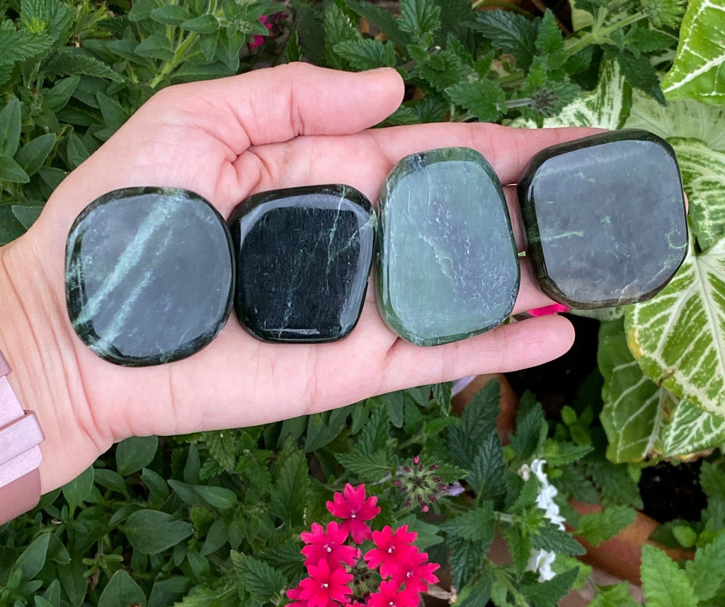 Nephrite Jade  flat Polished stones, four in hand