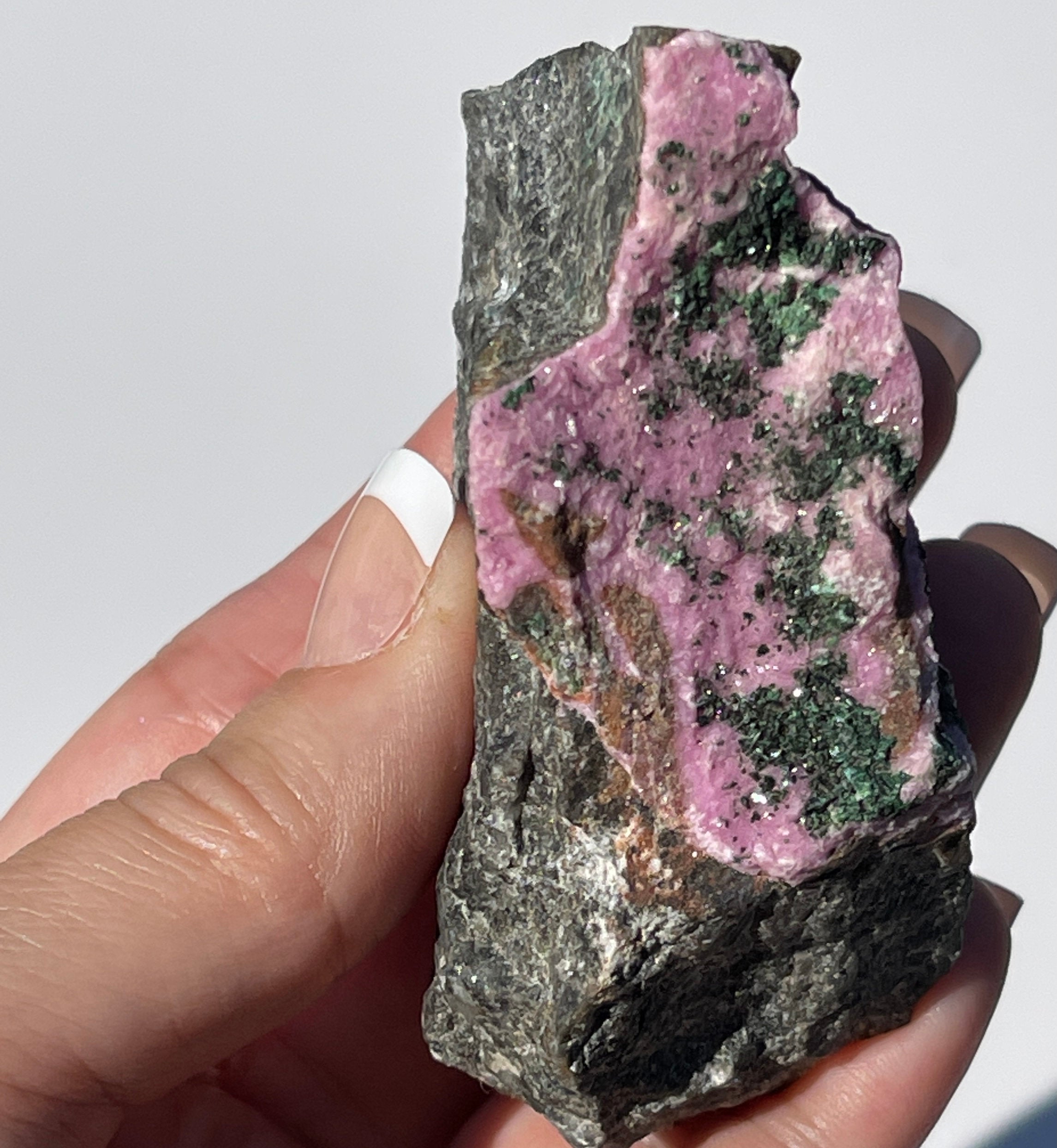 Pink Cobalto Calcite | Cobaltoan Calcite and Malachite Crystals | 141grams