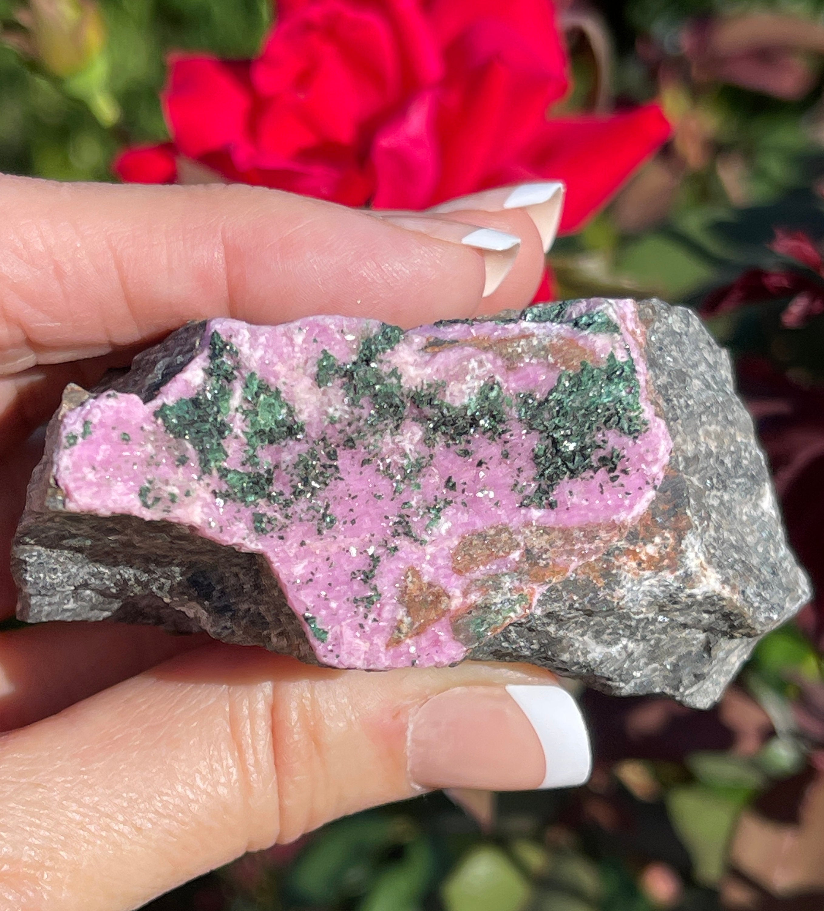 Pink Cobalto Calcite | Cobaltoan Calcite and Malachite Crystals | 141grams