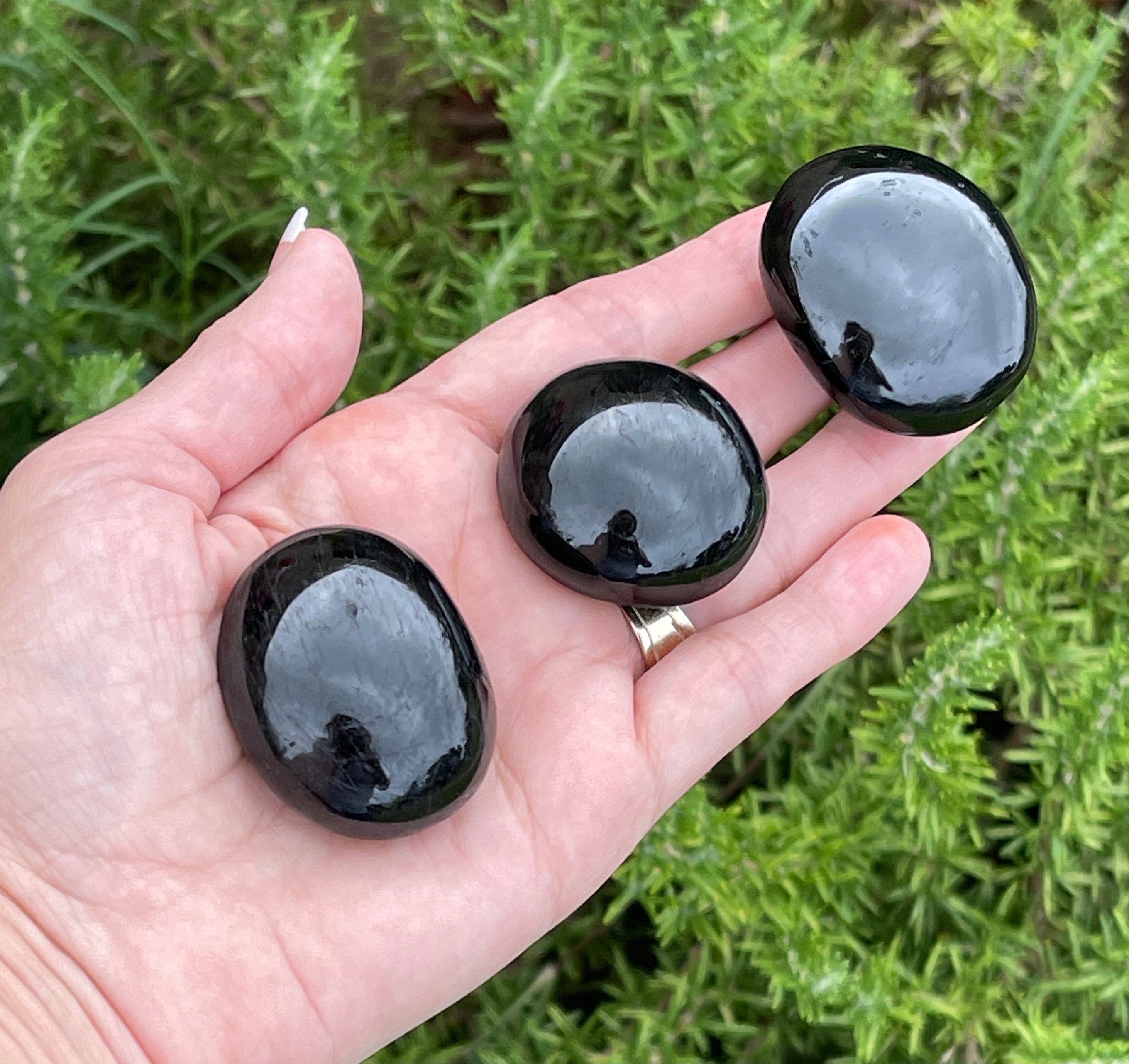 1 Black Tourmaline Tumbled Stone | Palm Stone | Grounding